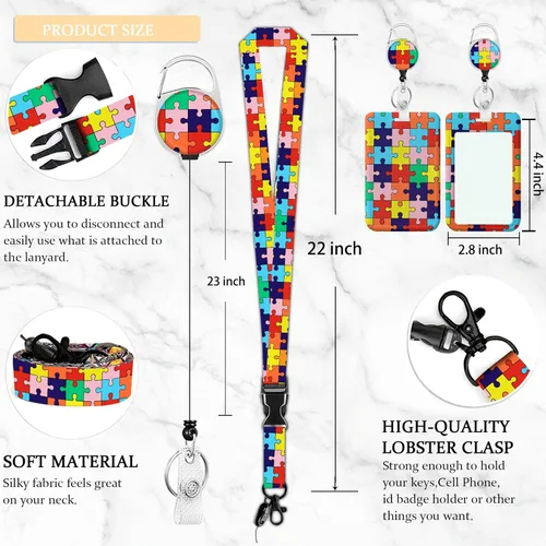 Miniatura 3 de Portatarjetas de concientización sobre autismo con cordón, cordones para insignias de identificación para mujeres, lindo carrete retráctil