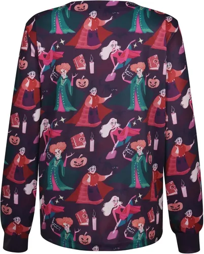 Miniatura 2 de Chamarras de uniforme médico para mujer, con estampado a presión, lindo patrón floral, manga larga, uniformes de enfermería