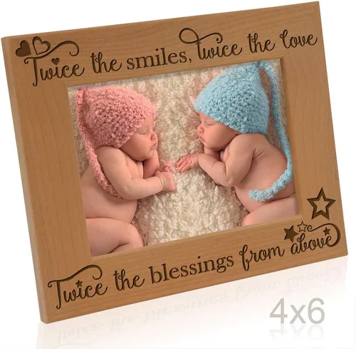 Miniatura 3 de KATE POSH - Dos veces las sonrisas, dos veces el amor, dos veces las bendiciones de arriba - Marco de fotos grabado de madera natural - Marco