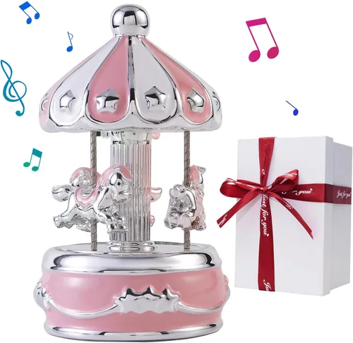 Miniatura 7 de Caja de Música de Carrusel Envuelta para Regalo, Carrusel Musical de Cerámica con Luces que Cambian de Color, Cajas de Música para Niñas, Niños