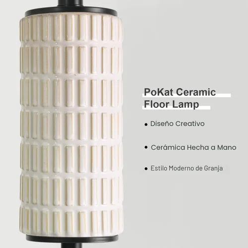 Miniatura 4 de PoKat Lámpara de pie de granja para sala de estar con cerámica, lámparas de pie negras de 64 pulgadas para esquina de sala de estar, lámparas de pie