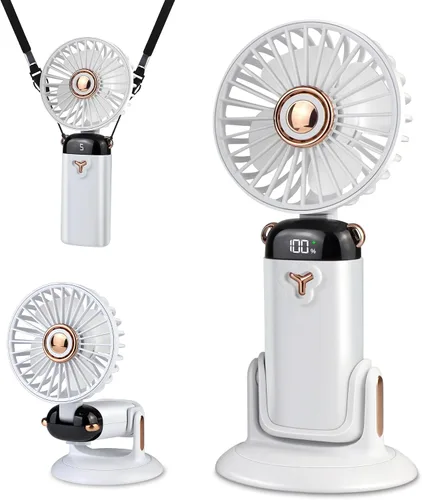 Miniatura 7 de Versátil ventilador portátil 4 en 1, ventilador a pilas con base, ajustable a 90°, mini ventiladores recargables, pantalla digital y capacidad