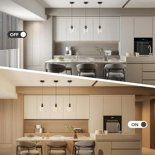 Miniatura 3 de VONLUCE Lámpara colgante para isla de cocina, lámpara colgante negra mate con base E26 y cable ajustable, iluminación colgante moderna con pantalla