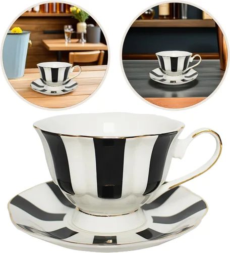 Miniatura 7 de UPKOCH Juego de taza y platillo de lunares de cerámica con plato a juego de 5.51 x 5.51 x 2.95 pulgadas, taza de estilo europeo para café con leche