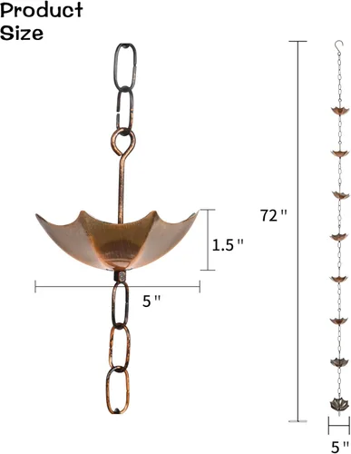Miniatura 2 de Cadena de lluvia de metal para decoración de 6 pies, canal de cadena de metal de 72 pulgadas para aleros de casa, jardín y hogar, cadenas de lluvia