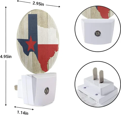 Miniatura 6 de EKOBLA Luces nocturnas de bandera de Texas, enchufables a la pared, luz nocturna rústica del estado de Texas con sensor de atardecer a amanecer