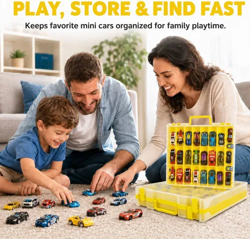 Miniatura 5 de Estuche organizador de almacenamiento de juguetes compatible con autos Hot Wheels/para autos Matchbox. Contenedor de exhibición y transporte