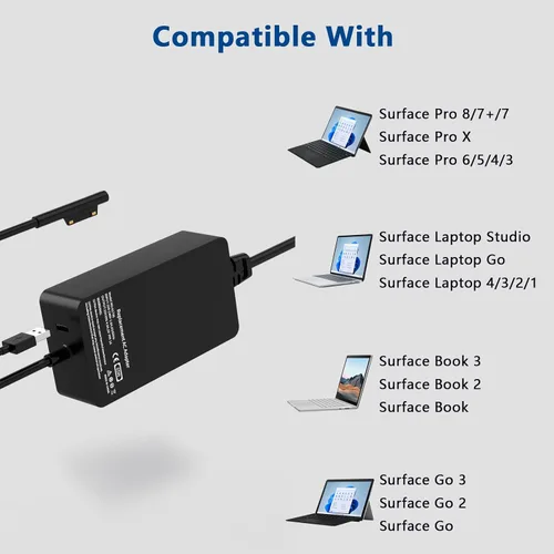 Miniatura 6 de Reemplazo para cargador Surface Pro 65w, compatible con Microsoft Surface Pro Go Book Windows Surface Laptop adaptador de corriente