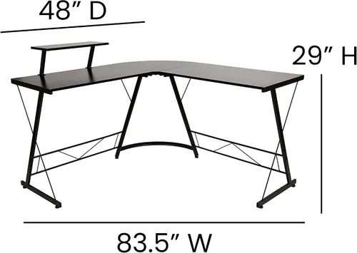 Miniatura 3 de Flash Furniture Ginny - Escritorio esquinero para juegos en forma de L para ahorrar espacio y estante para monitor, escritorio de computadora de 2