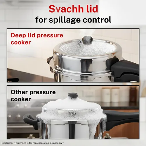 Miniatura 4 de Prestige Deluxe Alpha Svachh - Olla a presión de acero inoxidable con base Alpha y tapa profunda para control de derrames, (10 litros)