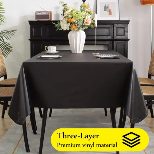 Miniatura 2 de SASTYBALE Mantel de vinilo con respaldo de franela impermeable y resistente al aceite, manteles de plástico para mesas rectangulares, manteles