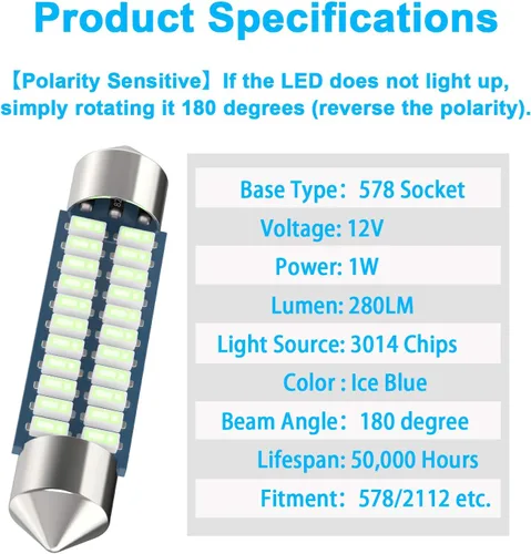 Miniatura 5 de Bombilla LED festoon Serundo Auto 578 de 211-2, 41mm 42mm 1.65 pulgadas, para luz de mapa y cúpula de automóvil, bombilla 212-2, 22SMD con chips