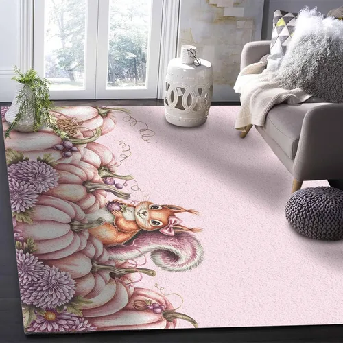 Miniatura 6 de Rugs for Bedroom Living Room Office Kitchen, Fall Thanksgiving Pink Pumpkin Watercolor Flower Plaid Soft Carpet Washable Area Rugs, Indoor 2x3 Feet