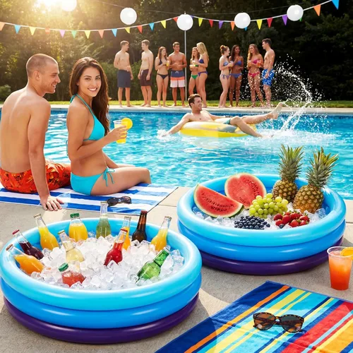 Miniatura 3 de VioraWhite Paquete de 6 piscinas inflables para niños pequeños de 34 x 10 pulgadas, piscina inflable azul para niños, piscina pequeña de 3 anillos