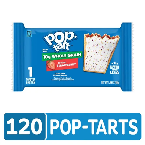 Miniatura 5 de Pop-Tarts Pasteles tostadores, hechos con grano entero, almuerzo escolar, fresa esmerilada (120 tartas)