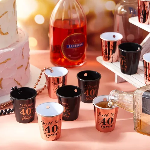 Miniatura 4 de Uiifan 12 piezas de 40º 50º 60º collar de vasos de chupito de cumpleaños de plástico con cuentas para fiesta de cumpleaños, suministros