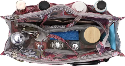 Miniatura 2 de BTSKY Organizador de bolsas de impresión dentro del bolso, organizador de bolsa de alta capacidad con 13 bolsillos con asa (peonía)