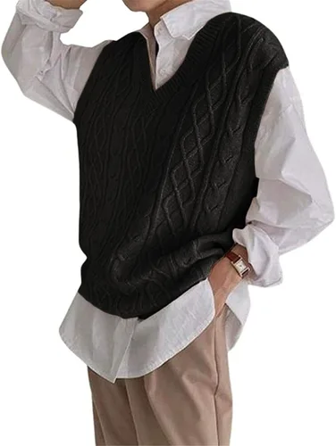 Miniatura 4 de Women's V Neck Sweater Vest Oversized Sleeveless Loose Knit Tops Cable Sleeveless Sweater