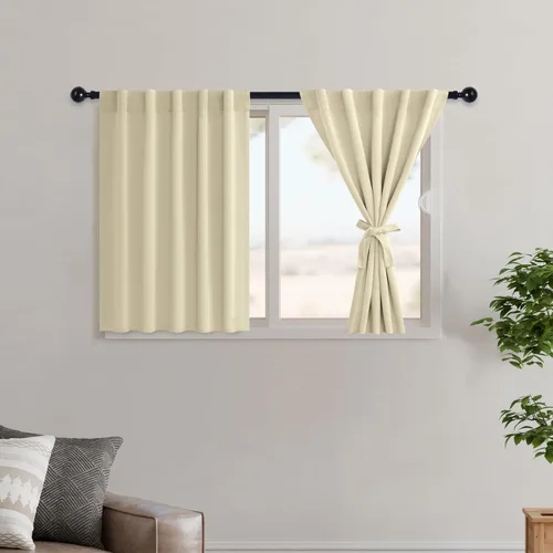 Miniatura 30 de Hiasan Cortinas opacas negras para dormitorio, cortinas opacas cortas de 45 pulgadas de largo, con aislamiento térmico, bolsillo para barra