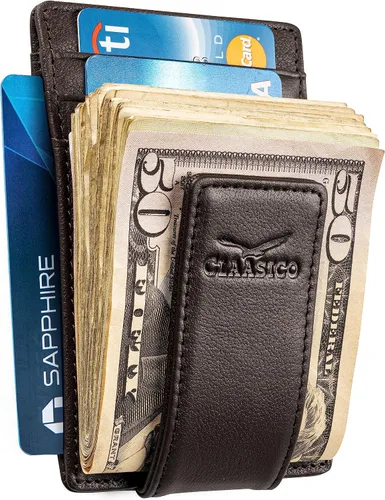Miniatura 62 de Billetera de cuero con clip para dinero, bolsillo frontal delgado, bloqueo RFID con imán súper fuerte