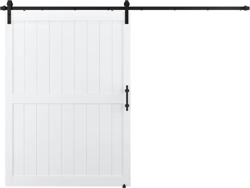Miniatura 11 de Puerta corrediza de granero MDF de 30 x 80 pulgadas con kit de herrajes para puerta de granero de 5 pies, losa para puerta de granero con superficie
