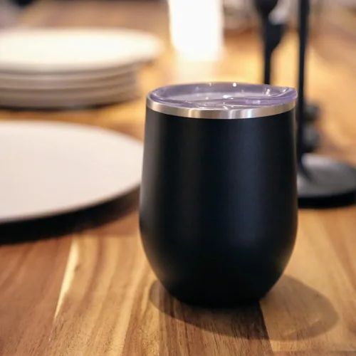 Miniatura 8 de Maars Bev - Vaso de vino de acero inoxidable sin tallo con tapa, aislado al vacío de 12 onzas, a prueba de derrames, apto para viajes, vasos midnight
