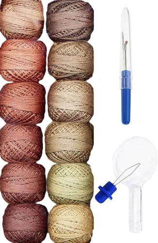 Valdani Hilo de bordar Perle Cotton Tamaño 8 Colección de lona forestal teñida a mano (PC8-ForestC) con Destripador de costura y enhebrador de agujas