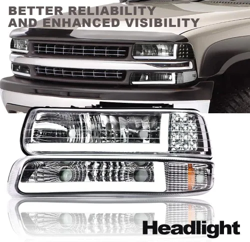Miniatura 9 de Conjunto de faros LED CNNELL compatible con Chevy Silverado 1999-2002/Suburban Tahoe 2000-2006, carcasa cromada con lente transparente, reflector