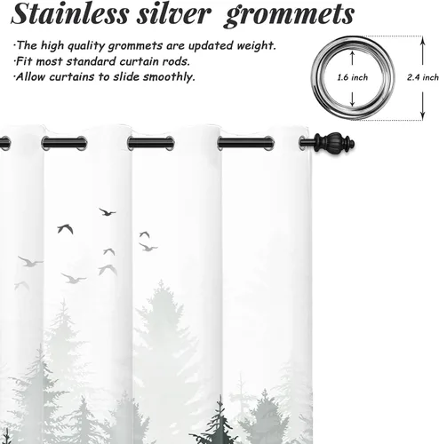Miniatura 7 de AWERT Cortinas opacas para dormitorio, árbol negro con niebla, naturaleza, amanecer, bosque, 2 paneles para sala de estar, bloqueo de calor, 21 x 45