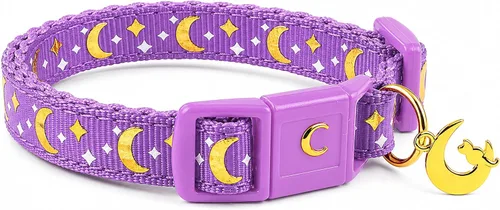 Miniatura 11 de waaag - Collar de seguridad para gato, con diseño de lunas y estrellas doradas, brilla en la oscuridad