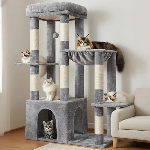 Miniatura 15 de Heybly Árbol para gatos resistente, torre para gatos de interior grande para adultos, casa condominio alta para gatos con zócalo extragrande