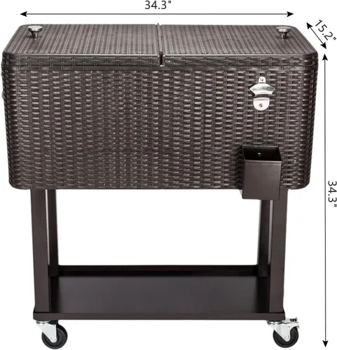 Miniatura 5 de Henf Baúl de hielo con ruedas de 80 cuartos de galón con estante inferior, enfriador de bebidas portátil para patio, bar, bebida, baúl con abridor