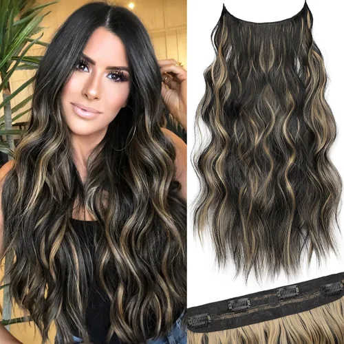 Miniatura 35 de KooKaStyle - Extensiones de cabello con hilo invisible, diadema transparente, ajustables, 4 clips fijadores, cabello largo y ondulado de 12