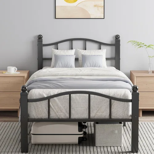 Miniatura 13 de Marcos de cama individuales de metal, diseño sin ruido y almacenamiento debajo de la cama, marcos de cama resistentes con cabecero, no necesita