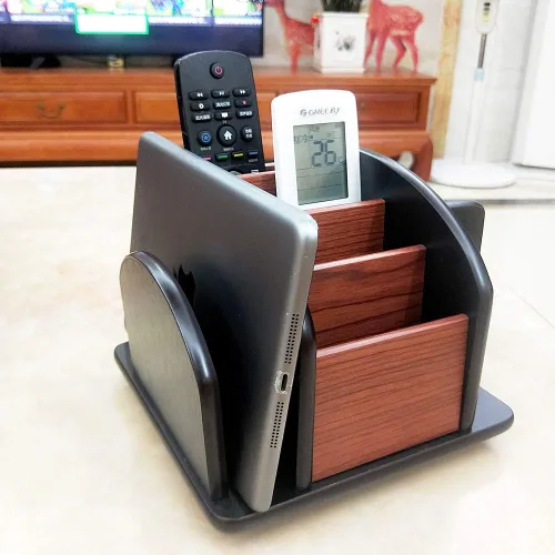Miniatura 3 de Carrito giratorio de control remoto, soporte de pluma de madera para escritorio, suministros de oficina, almacenamiento de papelería, organizador