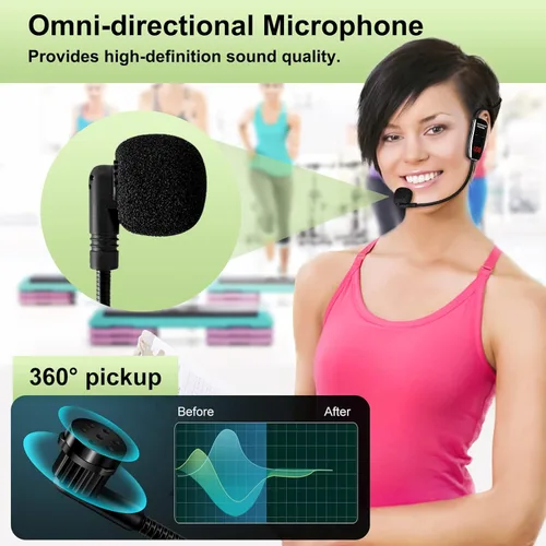 Miniatura 4 de Auriculares con Micrófono Inalámbrico, Sistema de Micrófono y Altavoz de Cabeza UHF, Auriculares Profesionales con Amplificador de Voz y Micrófonos