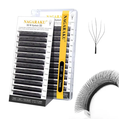 Miniatura 299 de NAGARAKU Extensiones de pestañas Double Tips 4D W, suministros con puntas dobles, gruesas con rizado D de 0.07 mm, bandeja mixta 8-15 mm, 0.07-D