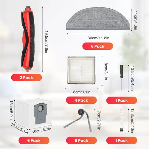 Miniatura 3 de Kit de repuesto de 26 piezas para aspiradora robot Q10 S5+, 2 cepillos principales, 4 filtros HEPA, 6 almohadillas para trapeador, 6 cepillos