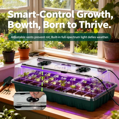 Miniatura 2 de Bandeja para inicio de semillas con luz de crecimiento, paquete de 2, kit de germinación de semillas de 72 celdas con cúpula de humedad, bandejas