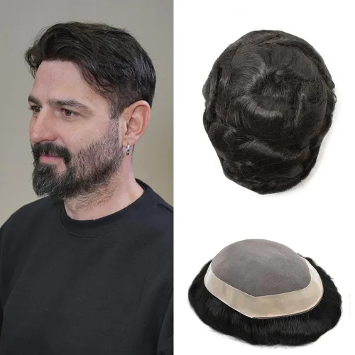 Miniatura 12 de Mens Toupee Hair Piece For Men Hair Replacement System For Men Fine Mono Mens Hair Piece Human Hair Piece Toupee For Men Hairpieces Protesis Capilar