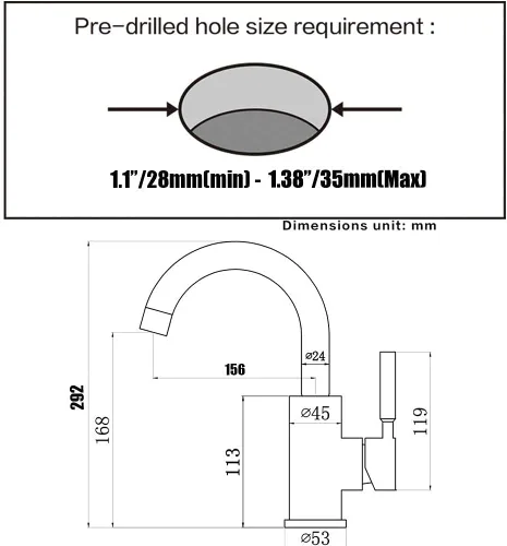 Miniatura 7 de Grifo de acero inoxidable de arco alto de un solo mango para fregadero de precocina/fregadero de bar/fregadero de baño por Phiestina, con placa