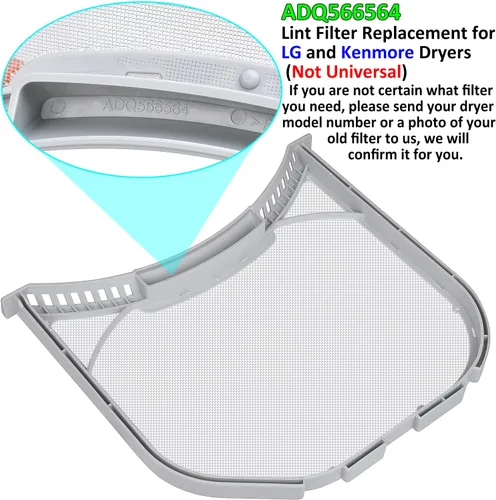 Miniatura 5 de ADQ566564 - Filtro de pelusa de repuesto para secadoras LG y Kenmore, filtro ADQ566564 (parte inferior con muescas), trampa de pantalla de pelusa