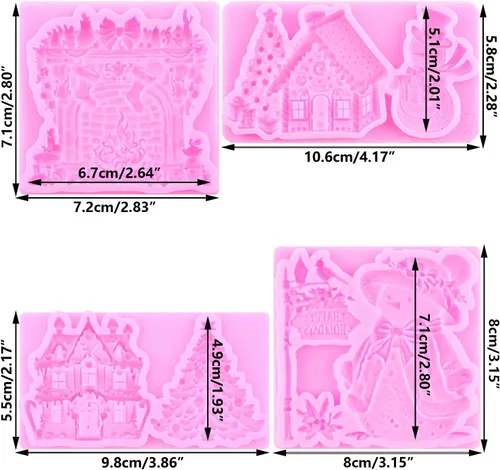 Miniatura 2 de Mujiang Moldes de silicona de muñeco de nieve de Navidad, molde 3D para castillo de Navidad, moldes de chimenea para decoración de pasteles