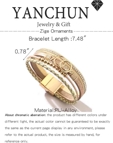 Miniatura 7 de Pulsera de cuero bohemia para mujer, pulsera de cuentas infinitas con cierre magnético, pulsera de cuero apilable