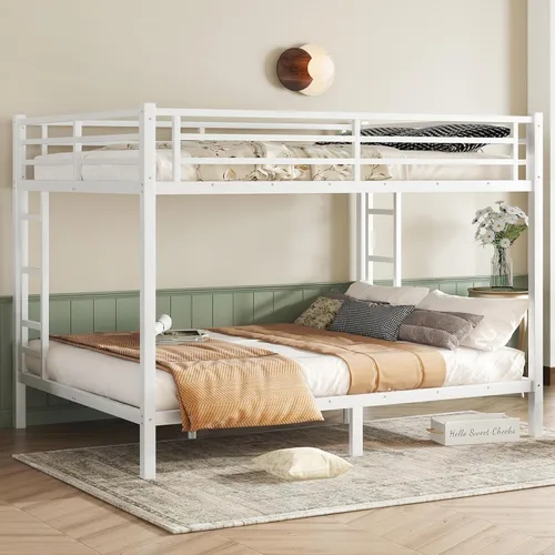 Miniatura 19 de Harper & Bright Designs Litera de metal individual XL sobre individual XL, litera de metal resistente con escalera y barandillas, ahorro