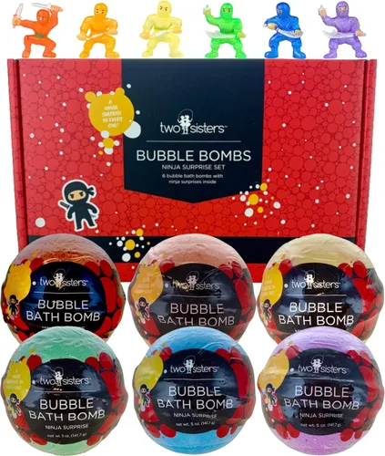 Ninja - Bombas de baño para niños con juguete sorpresa en el interior (paquete de 6) - Bomba de burbujas rojas grandes y gaseosas, suaves y seguras,