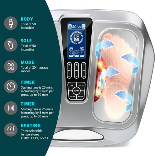 Miniatura 2 de Masajeador de pies EMS con calor, TENS - Estimulador electrónico de circulación muscular con 4 almohadillas de electrodos para neuropatía, alivia