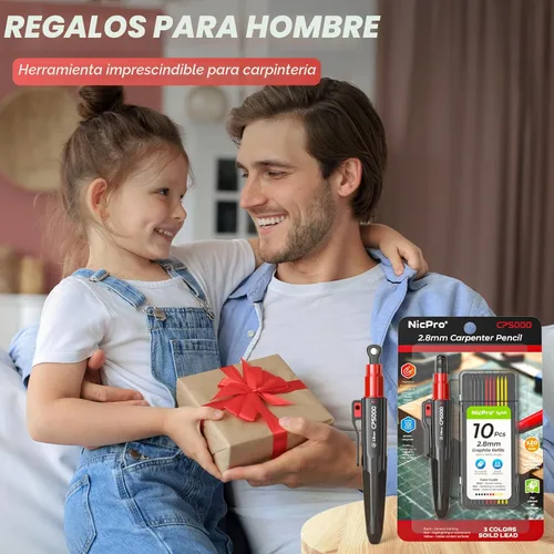 Miniatura 7 de Nicpro Lápices de carpintero magnéticos 7 en 1 CP5000 con sacapuntas, lápiz mecánico de construcción + 10 recargas, marcador de agujero profundo