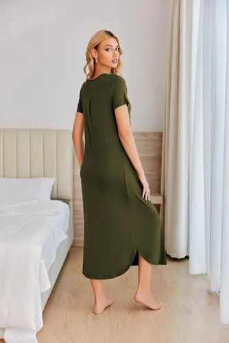 Miniatura 3 de Ekouaer Camisones largos para mujer, vestido de casa, talla grande, ropa de dormir plisada, ropa de descanso de longitud completa S-4XL