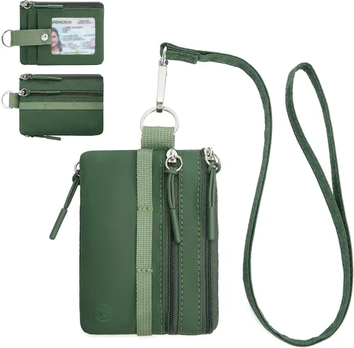 BOSTANTEN Cartera Pequeña RFID, Estuche Cartera Minimalista con Cremallera e ID con Cordón Llavero, Carteras de Tarjetas Resistentes al Agua para